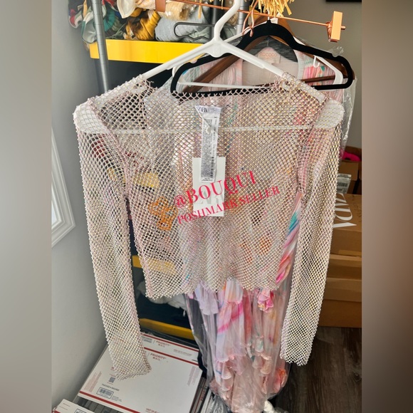 BLOGGERS FAV ZARA SHIMMERY RHINESTONE MESH CROP TOP - Picture 3 of 10